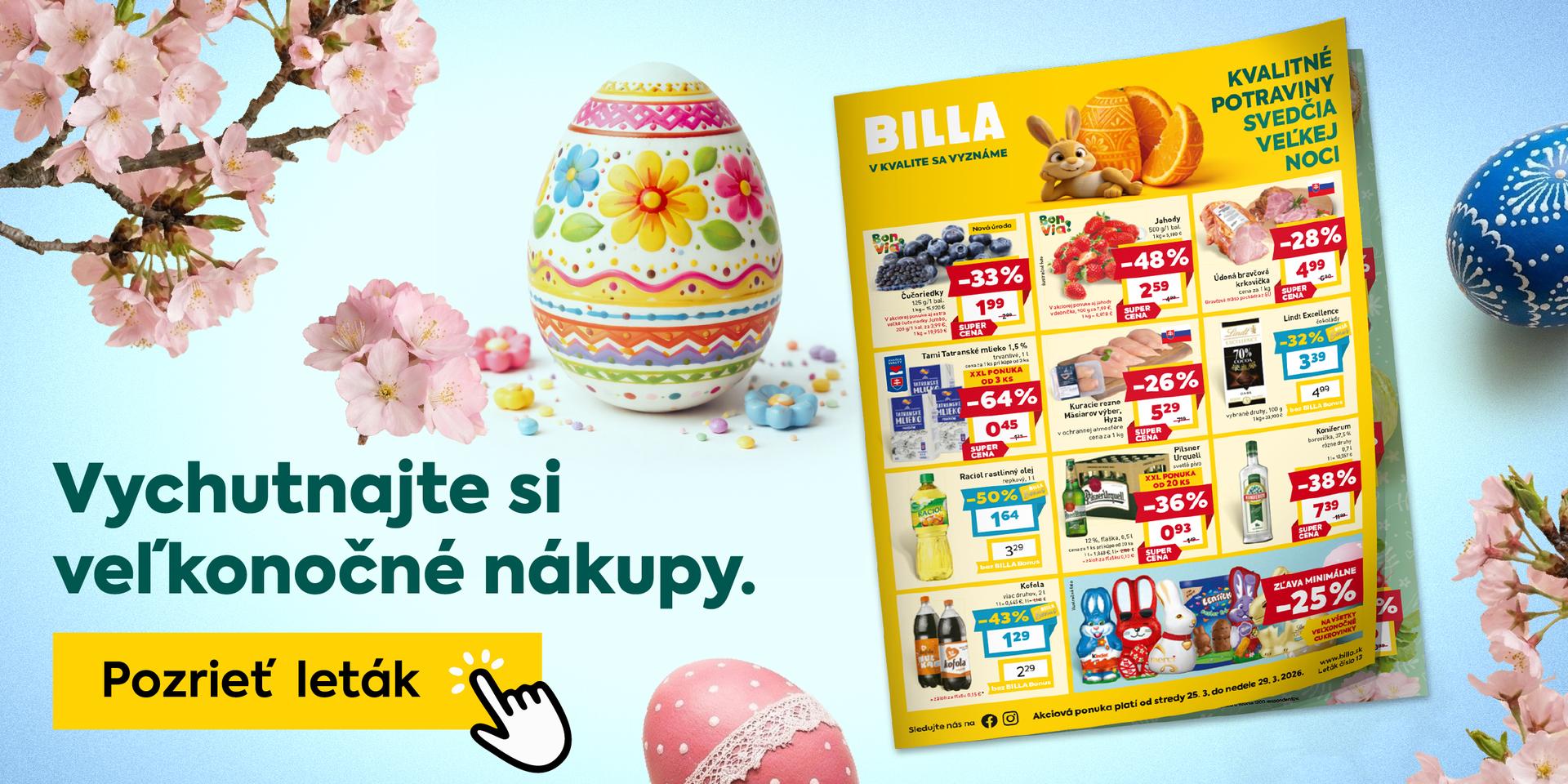 Objavte skvelé ceny v novom letáku. Pozrite sa, aké akcie sme pre Vás pripravili! Aktuálny leták je platný od stredy 25. 3. do nedele 29.3. 2026